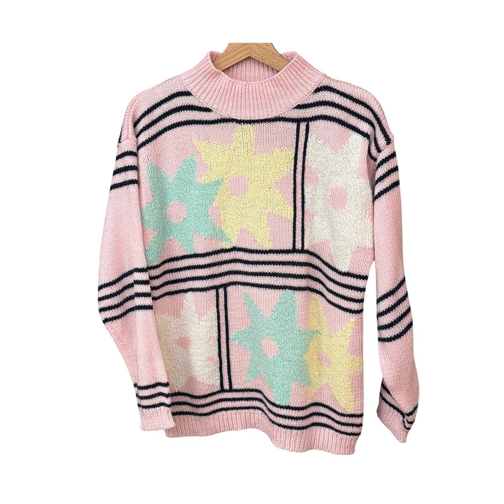 Vintage 16th Street Knit Sweater Pastelcore Grandmacore Retro 80s 90s Mockneck